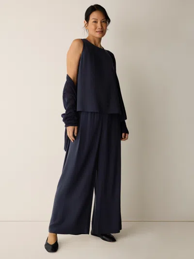 Eileen Fisher Silk Georgette Crepe Round Neck Tank In Airy Blue