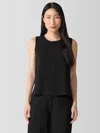 Eileen Fisher Silk Georgette Crepe Round Neck Tank In Black