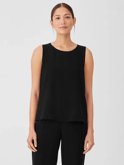 EILEEN FISHER SILK GEORGETTE CREPE ROUND NECK TANK