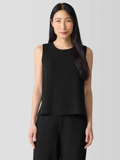 Eileen Fisher Silk Georgette Crepe Round Neck Tank In Black