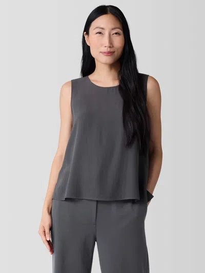 Eileen Fisher Silk Georgette Crepe Round Neck Tank In Gray
