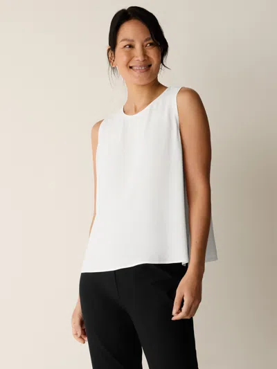 Eileen Fisher Silk Georgette Crepe Round Neck Tank In White
