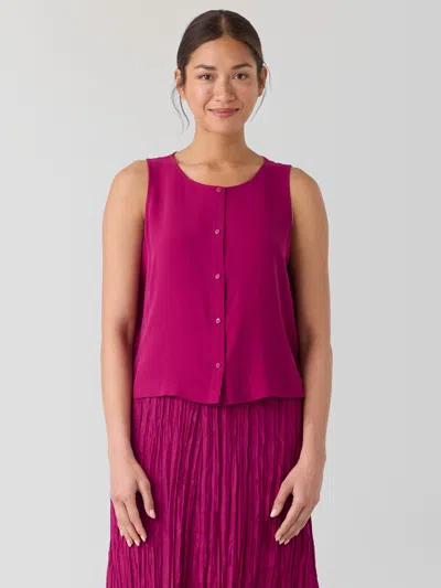 Eileen Fisher Silk Georgette Crepe Round Neck Vest In Absinthe
