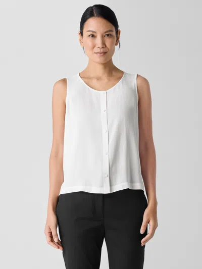 Eileen Fisher Silk Georgette Crepe Round Neck Vest In Ivory