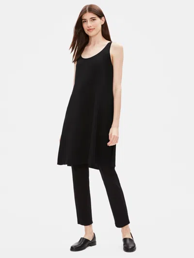 Eileen Fisher Silk Georgette Crepe Scoop Neck Long Tank In Black