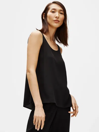 Eileen Fisher Silk Georgette Crepe Scoop Neck Tank In Black