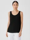 Eileen Fisher Silk Georgette Crepe Scoop Neck Tank In Black