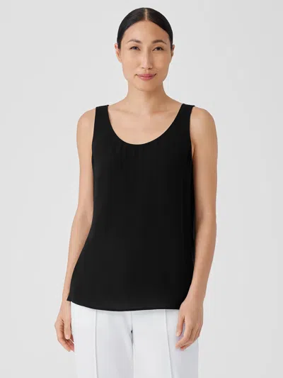 Eileen Fisher Silk Georgette Crepe Scoop Neck Tank In Black