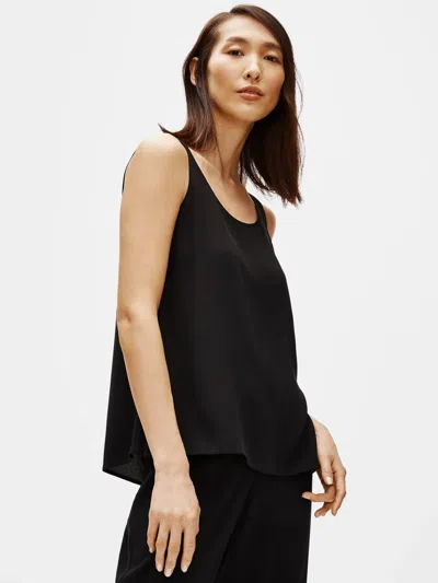 Eileen Fisher Silk Georgette Crepe Scoop Neck Tank In Black