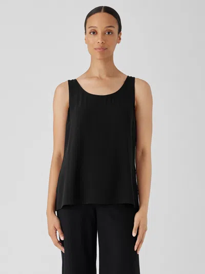 Eileen Fisher Silk Georgette Crepe Scoop Neck Tank In Black