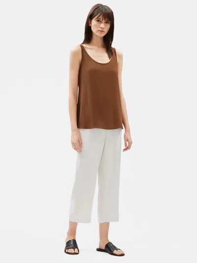 Eileen Fisher Silk Georgette Crepe Scoop Neck Tank In Brown
