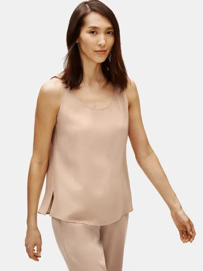 Eileen Fisher Silk Georgette Crepe Scoop Neck Tank In Neutral