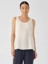 Eileen Fisher Silk Georgette Crepe Scoop Neck Tank In White