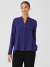 Eileen Fisher Silk Georgette Crepe Shirred-back Shirt In Black