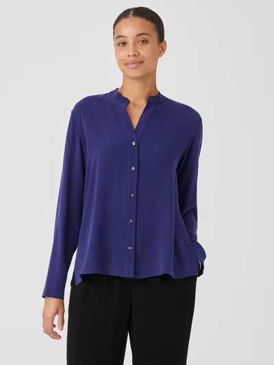 Eileen Fisher Silk Georgette Crepe Shirred-back Shirt In Black