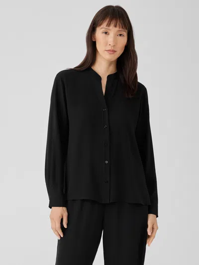 Eileen Fisher Silk Georgette Crepe Shirred-back Shirt In Black