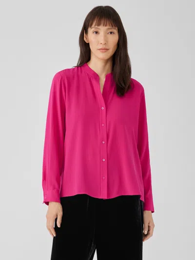 Eileen Fisher Silk Georgette Crepe Shirred-back Shirt In Pink