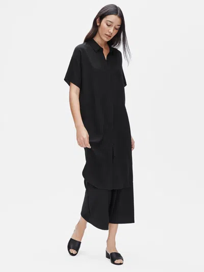 Eileen Fisher Silk Georgette Crepe Shirtdress In Black