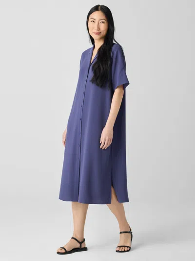 Eileen Fisher Silk Georgette Crepe Shirtdress In Blue