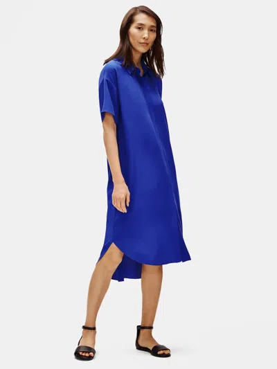 Eileen Fisher Silk Georgette Crepe Shirtdress In Blue