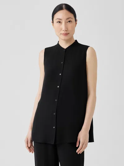 Eileen Fisher Silk Georgette Crepe Sleeveless Shirt In Black