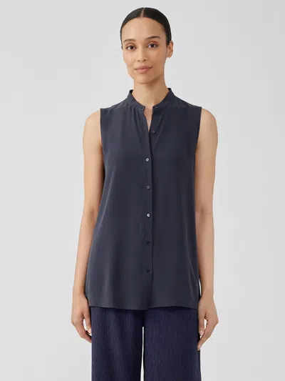 Eileen Fisher Silk Georgette Crepe Sleeveless Shirt In Black