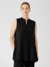 Eileen Fisher Silk Georgette Crepe Sleeveless Shirt In Black