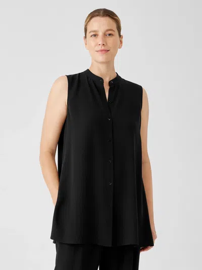 Eileen Fisher Silk Georgette Crepe Sleeveless Shirt In Black