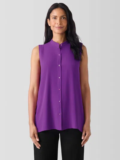 Eileen Fisher Silk Georgette Crepe Sleeveless Shirt In Purple