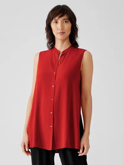 Eileen Fisher Silk Georgette Crepe Sleeveless Shirt In Red