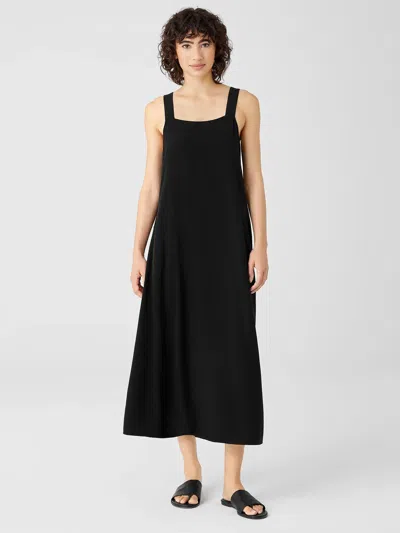Eileen Fisher Silk Georgette Crepe Square Neck Dress In Black