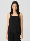 Eileen Fisher Silk Georgette Crepe Square Neck Tank In Black