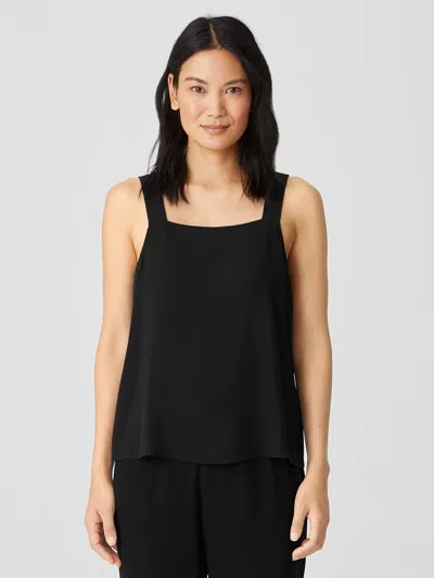 Eileen Fisher Silk Georgette Crepe Square Neck Tank In Black