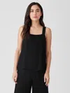 Eileen Fisher Silk Georgette Crepe Square Neck Tank In Black