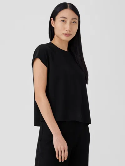 Eileen Fisher Silk Georgette Crepe Square Top In Black