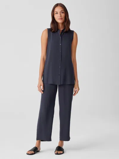 Eileen Fisher Silk Georgette Crepe Straight Pant In Black