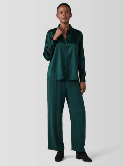 Eileen Fisher Silk Georgette Crepe Straight Pant In Green