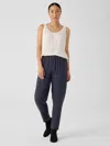 Eileen Fisher Silk Georgette Crepe Tapered Pant In Black