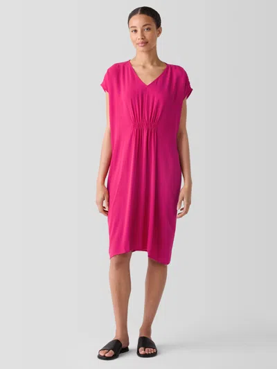 Eileen Fisher Silk Georgette Crepe V-neck Dress In Pink