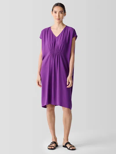 Eileen Fisher Silk Georgette Crepe V-neck Dress In Purple