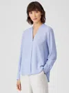 Eileen Fisher Silk Georgette Crepe V-neck Shirt In Blue