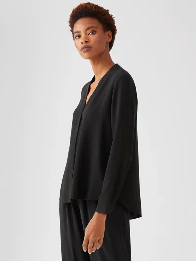 Eileen Fisher Silk Georgette Crepe V-neck Shirt In Black