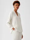 Eileen Fisher Silk Georgette Crepe V-neck Shirt In White