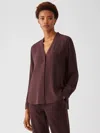 Eileen Fisher Silk Georgette Crepe V-neck Shirt In Purple