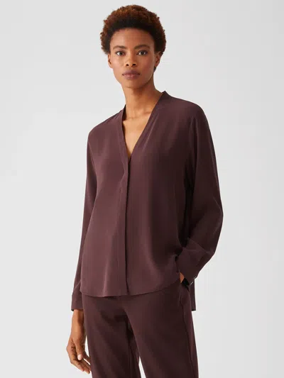 Eileen Fisher Silk Georgette Crepe V-neck Shirt In Purple