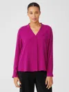 Eileen Fisher Silk Georgette Crepe V-neck Shirt In Pink