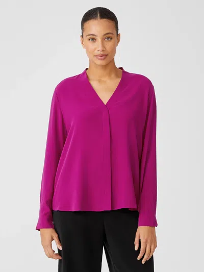 Eileen Fisher Silk Georgette Crepe V-neck Shirt In Pink