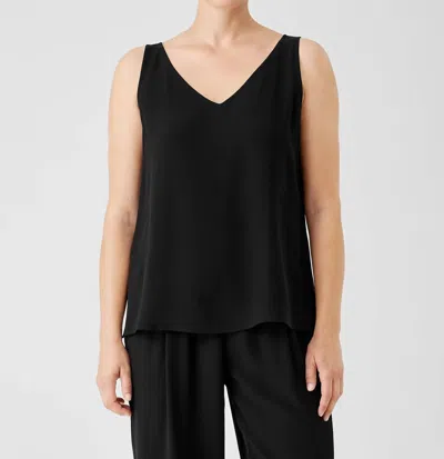 Eileen Fisher Silk Georgette Crepe V-neck Top In Black