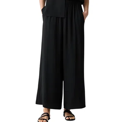 Eileen Fisher Silk Crepe Georgette Ankle Wide Leg Pants In Black