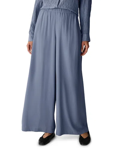 Eileen Fisher Silk Georgette Crepe Wide Ankle Pants In Blue